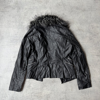Spicysugar Y2K Womens Black Faux Leather/ Fur Jacket Size 12         -G32