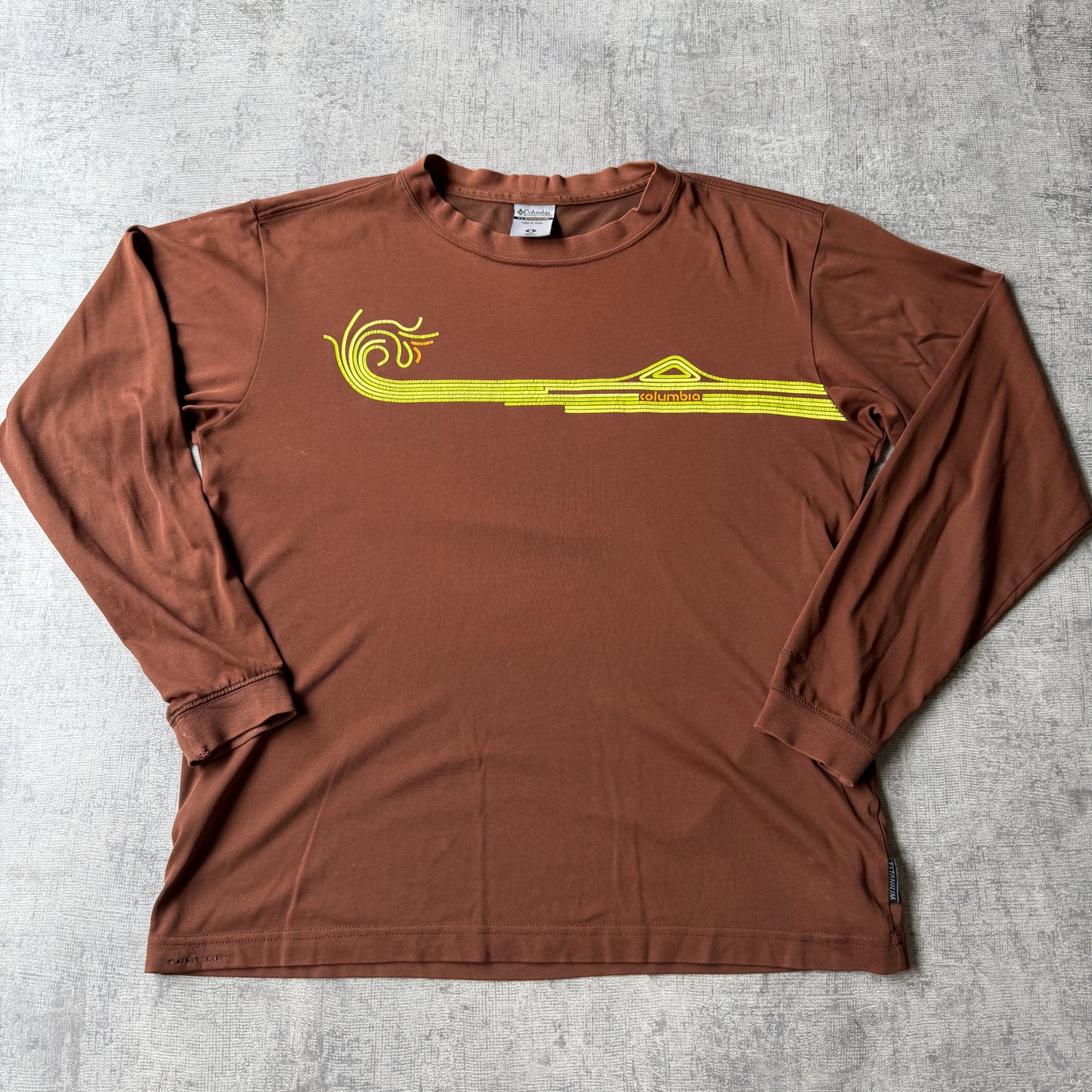 Columbia Brown Y2K Long Sleeve T Shirt Size M Mens Graphic Tee            -C23