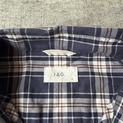 JAG Cropped Long Sleeve Button Up Size L Navy Cream Plaid                 -F14