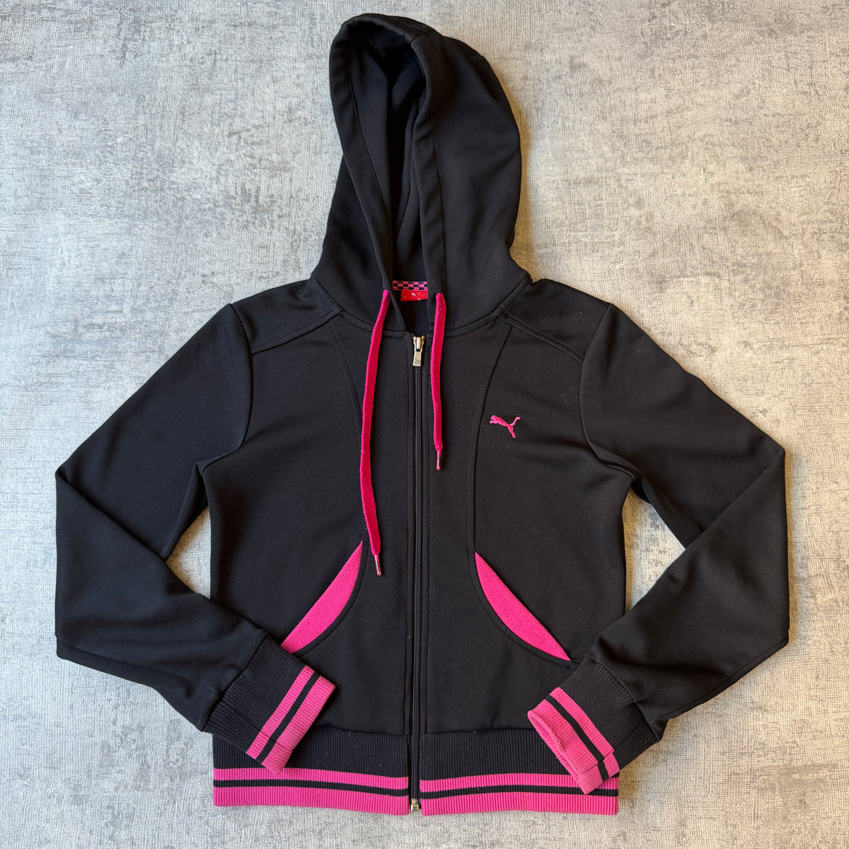 Puma Womens Y2K Hooded Track Jacket Size M Black Pink Full Zip          -A42