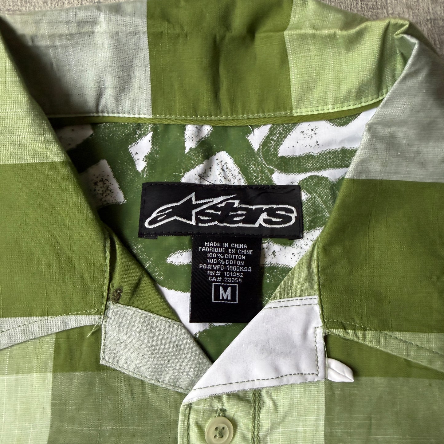 Alpinestars Green Cropped Button Up Shirt Size M Mens Short Sleeve                -F16