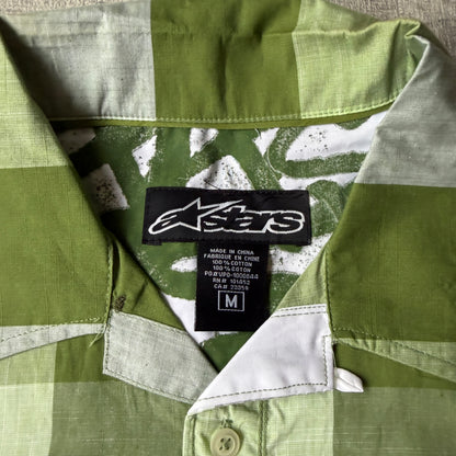 Alpinestars Green Cropped Button Up Shirt Size M Mens Short Sleeve                -F16