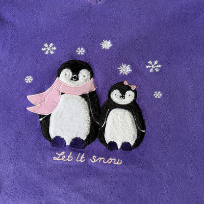 Let It Snow Vintage Womens Purple Fleece V-neck Sweater Size 8/10                  -E29