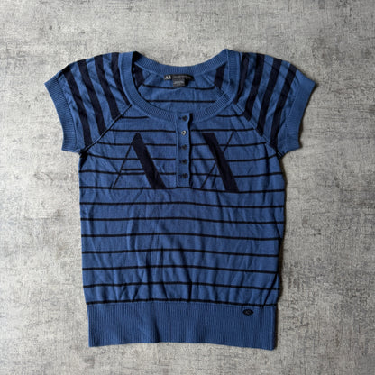 Armani Exchange Y2K Knit Top Size XS Womens Blue Black Graphic Short Sleeve Tee         -A17