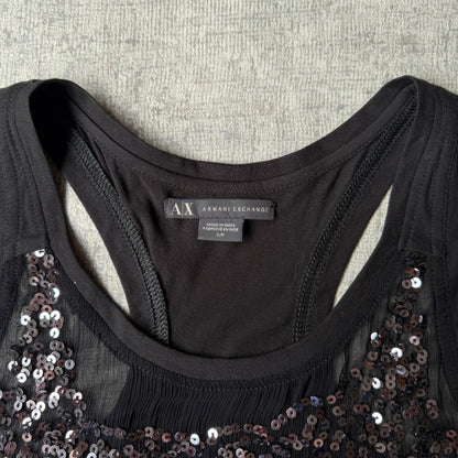 Armani Exchange Womens Y2K Black Sequin Tank Top Size S Womens           -B30