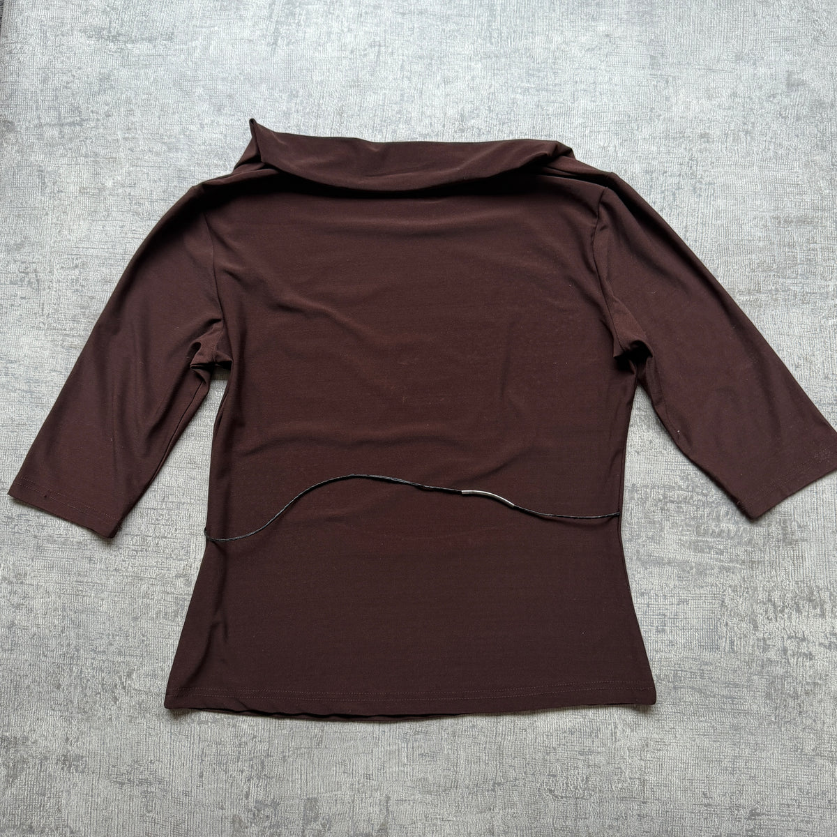 Y2K Brown Ruffle Neck Womens Top Size M Bejewelled 3/4 Sleeve        -A27