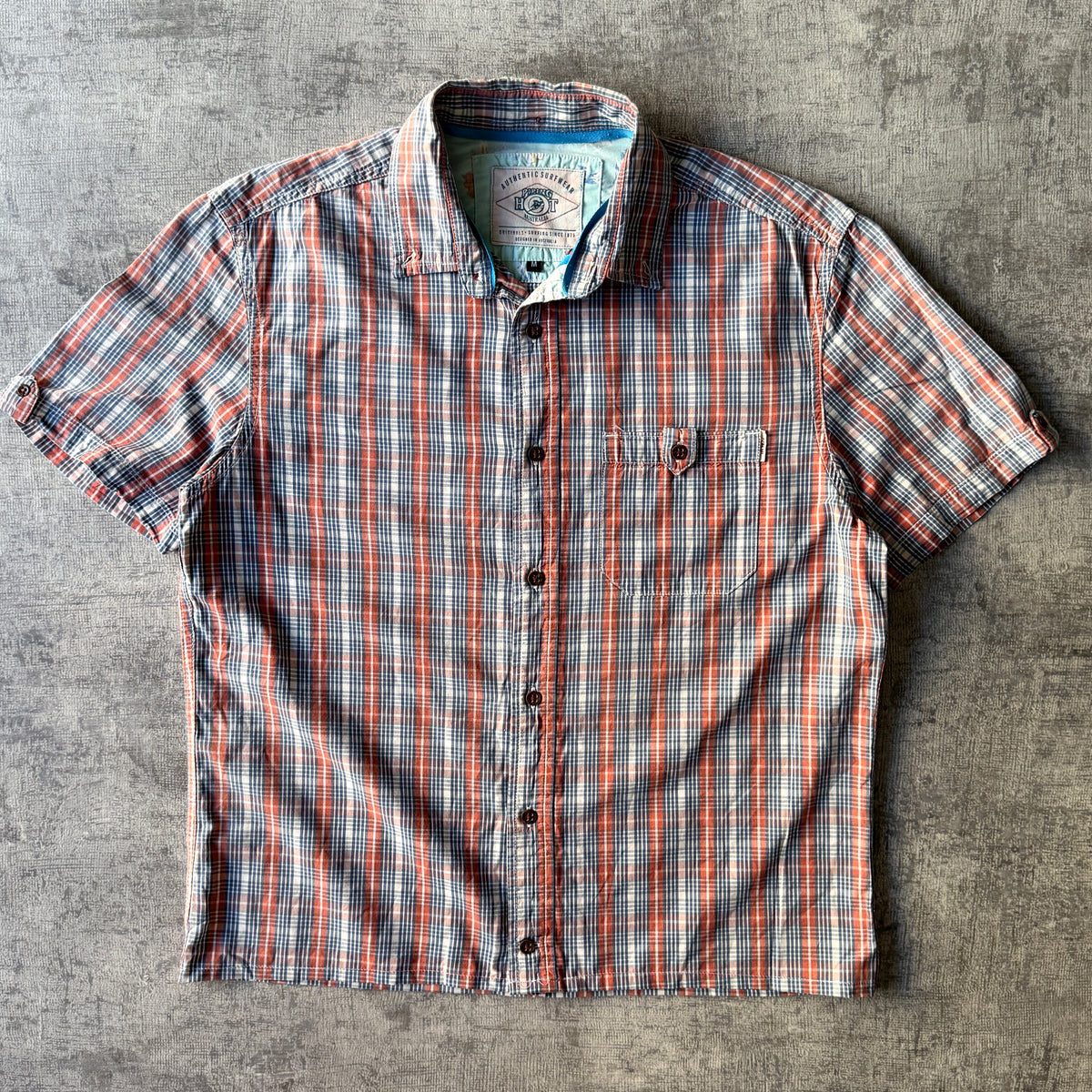 Piping Hot Cropped Button Up Size M Red Blue Plaid          -C54