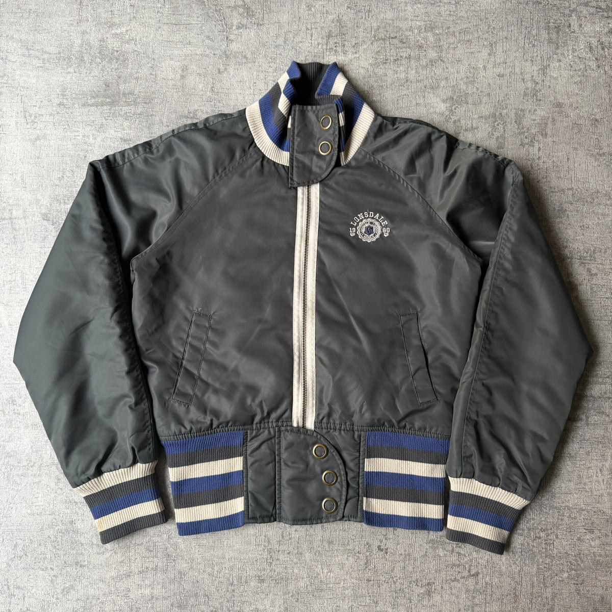 Lonsdale Womens Y2K Bomber Jacket Size 8 Grey White          -H34