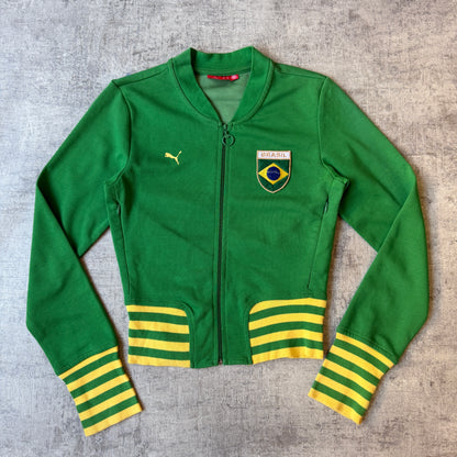 Brazil Puma Y2K Womens Track Jacket Size XS Green Yellow Fitted                -B44
