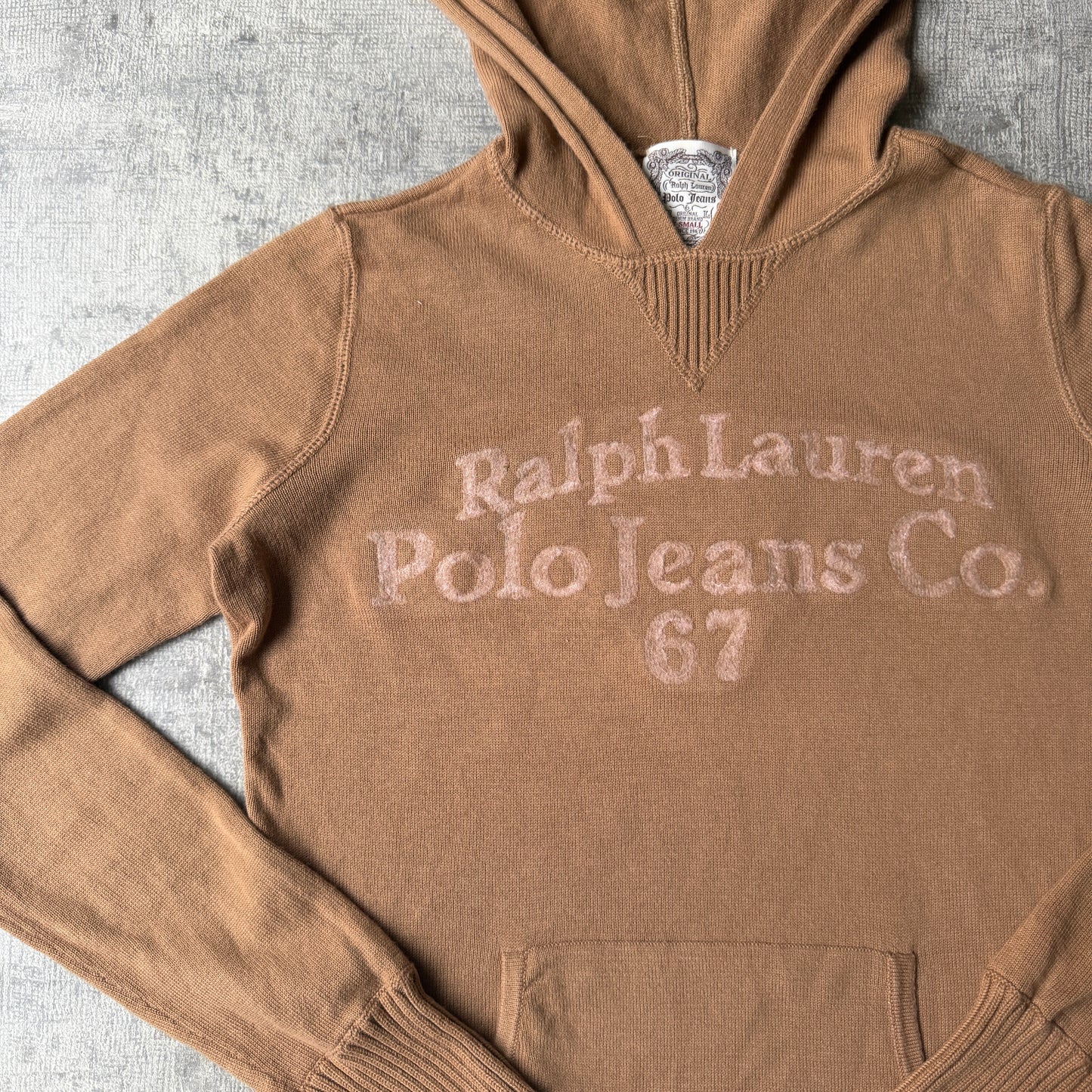 Ralph Lauren Polo Jeans Womens Y2K Brown Slim Fit Knit Hoodie Size XS          -H35