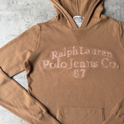 Ralph Lauren Polo Jeans Womens Y2K Brown Slim Fit Knit Hoodie Size XS          -H35