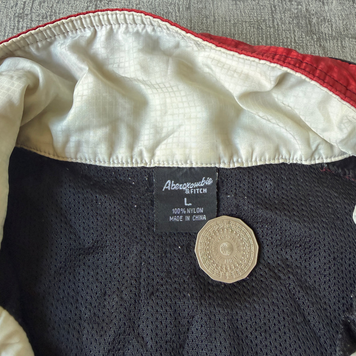 Abercrombie & Fitch Track Jacket Size L Black Red Y2K Windbreaker                  -F34
