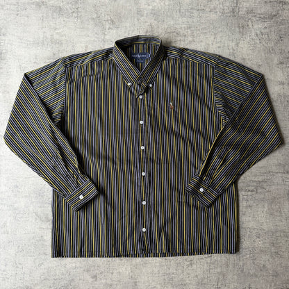 Polo Ralph Lauren Cropped Button Up Fits Size L-XL Mens Yellow Purple Pinstripe                 -F13