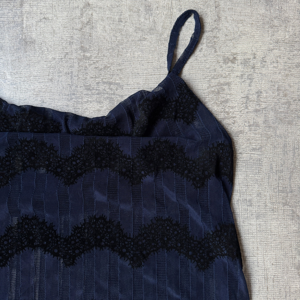 Womens Y2K Cami Top Size Fits M-L Womens Dark Blue Black Sheer        -G56