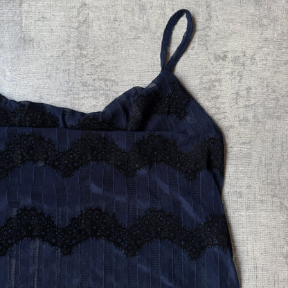 Womens Y2K Cami Top Size Fits M-L Womens Dark Blue Black Sheer        -G56