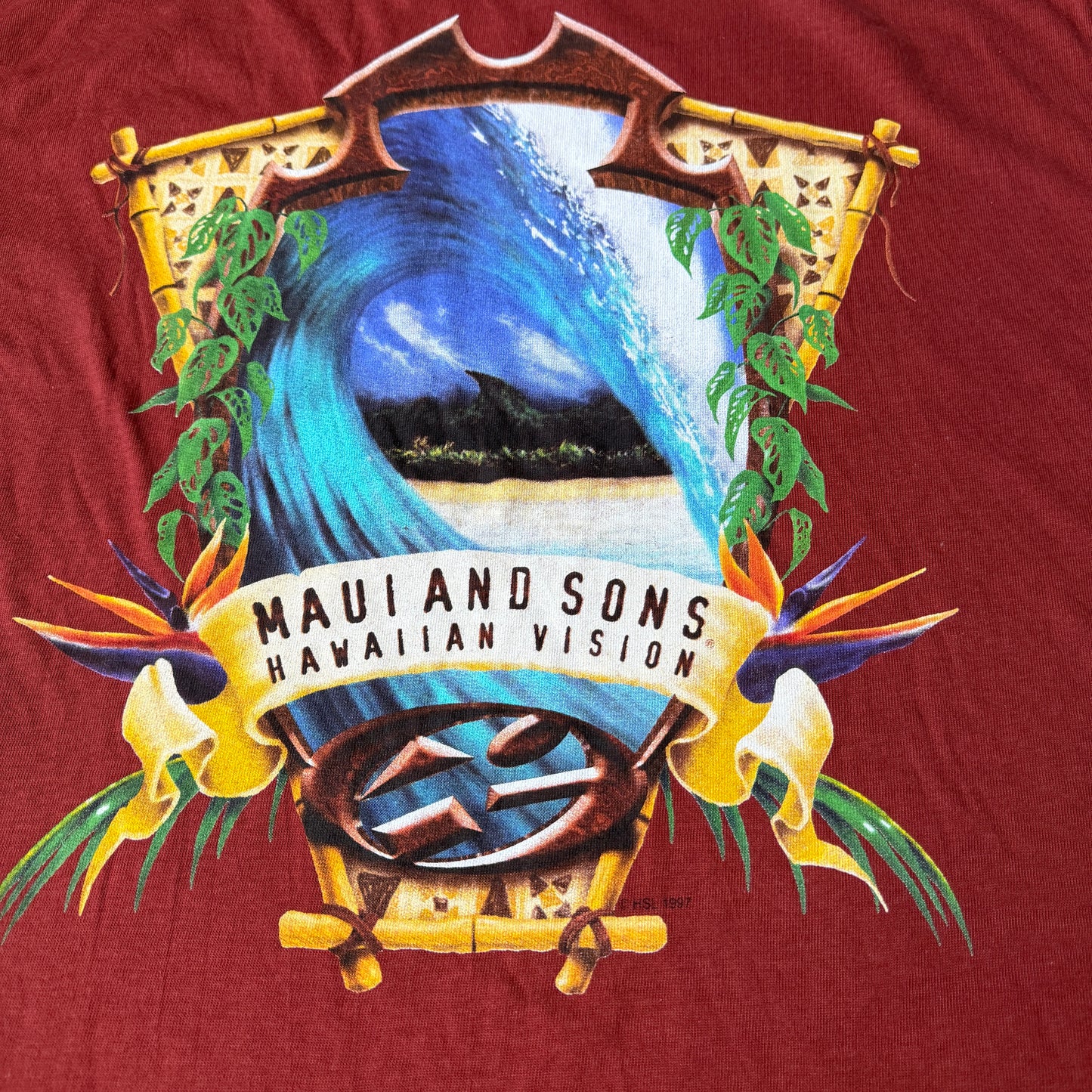 Maui & Sons Hawaiian Vision T Shirt Size M Mens Red Y2K Tee    -G39