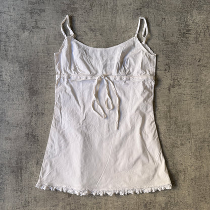 DKNY White Cami Top Longline Y2K Tie Waist Size S Womens          -D48