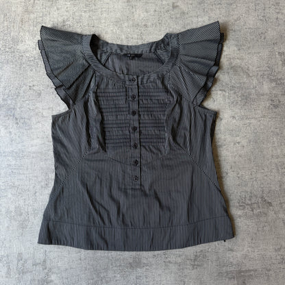 CUE Womens Y2K Pinstripe Blouse Top Size 12 Black & White Fitted Top             -E64