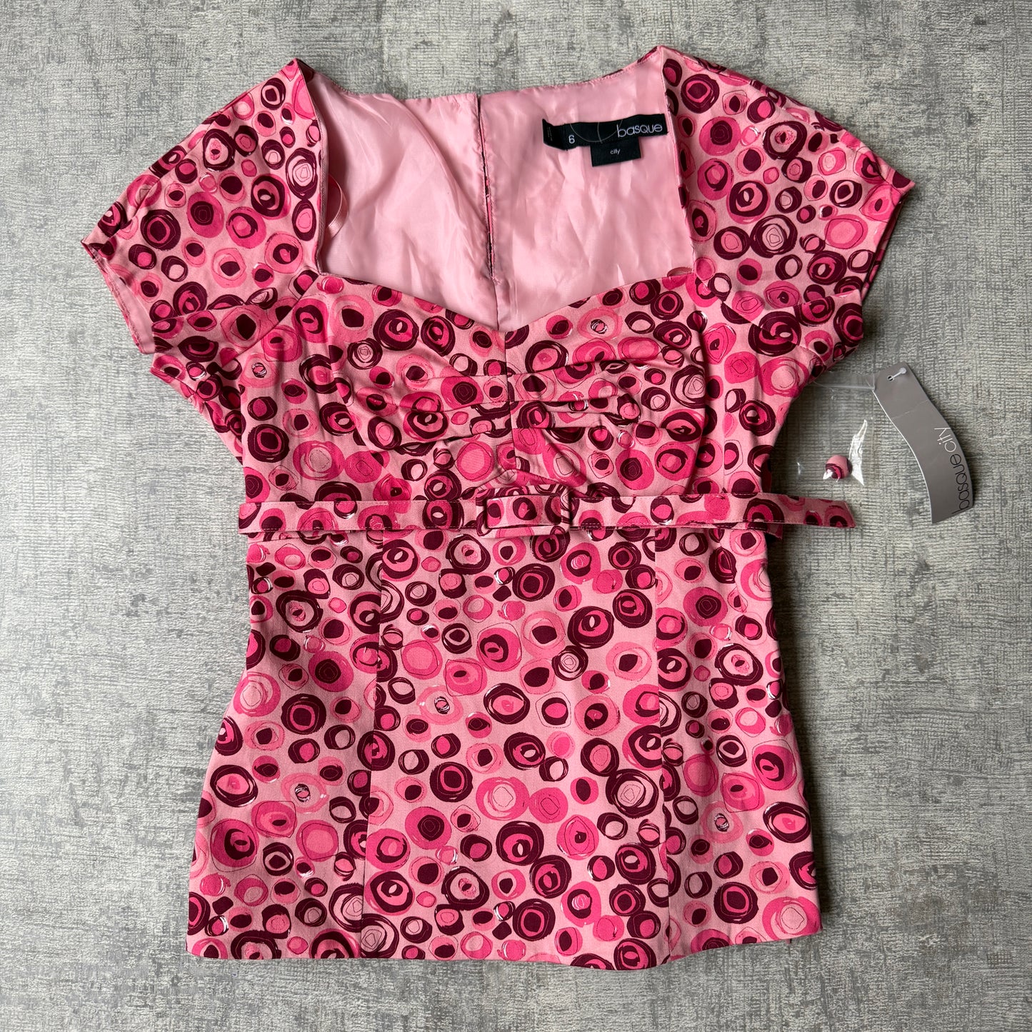 Basque Womens Pink Y2K Form Fitted Belted Top Size 6 NWT’s        -G64