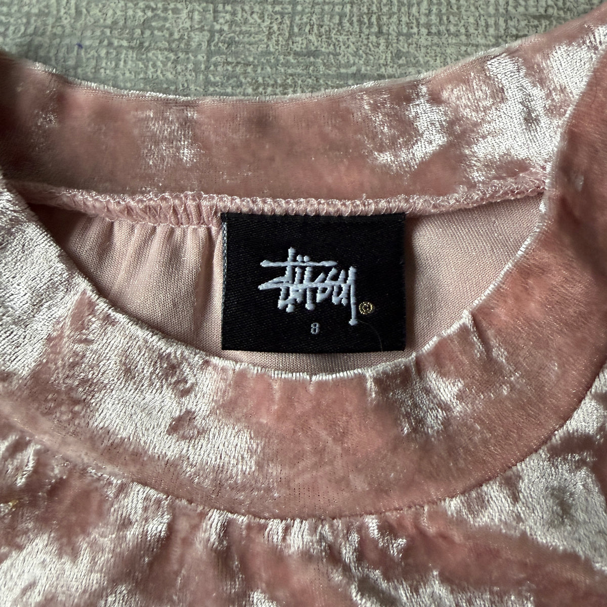 Stussy Y2K Pink Velour Top Size 8 Womens Baby Tee               -F53