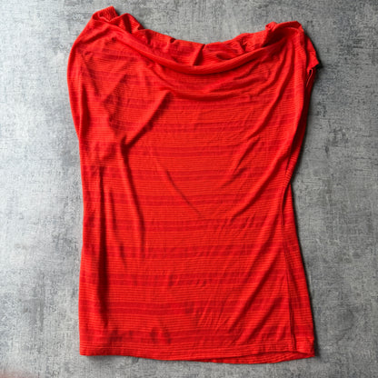 Playboy Y2K Womens Top Size L Orange Studded V-Neck Striped Tee            -B24