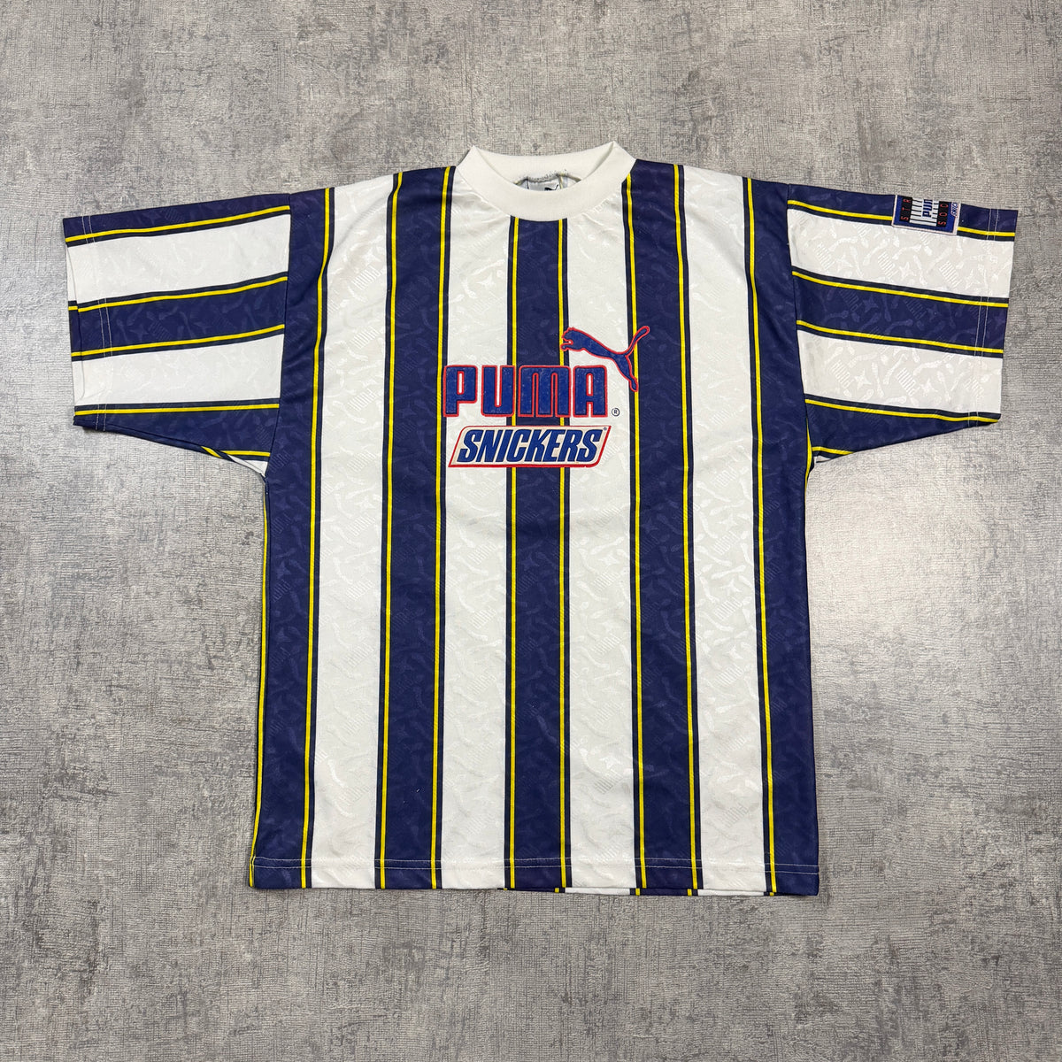 Vintage Puma Snickers Football Jersey Size L Mens #2 White/ Blue        -I8