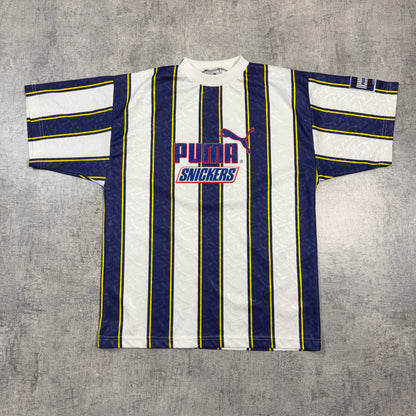 Vintage Puma Snickers Football Jersey Size L Mens #2 White/ Blue        -I8