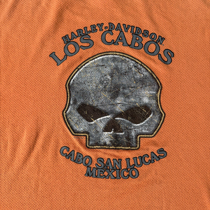 Harley Davidson Skull Orange Singlet Top Size XL Mens Mesh Tank        -A25
