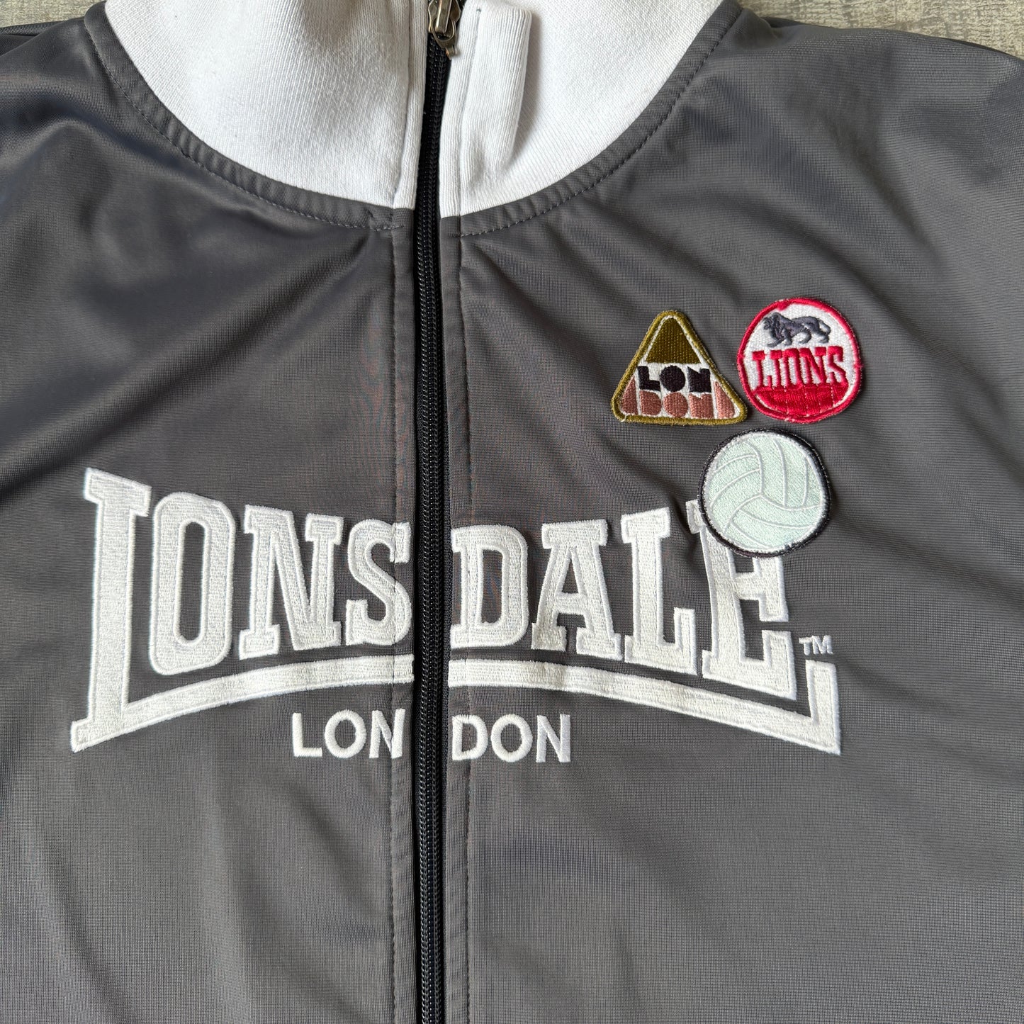 Lonsdale Y2K Track Jacket Size XXL Grey White Full Zip                   -E25