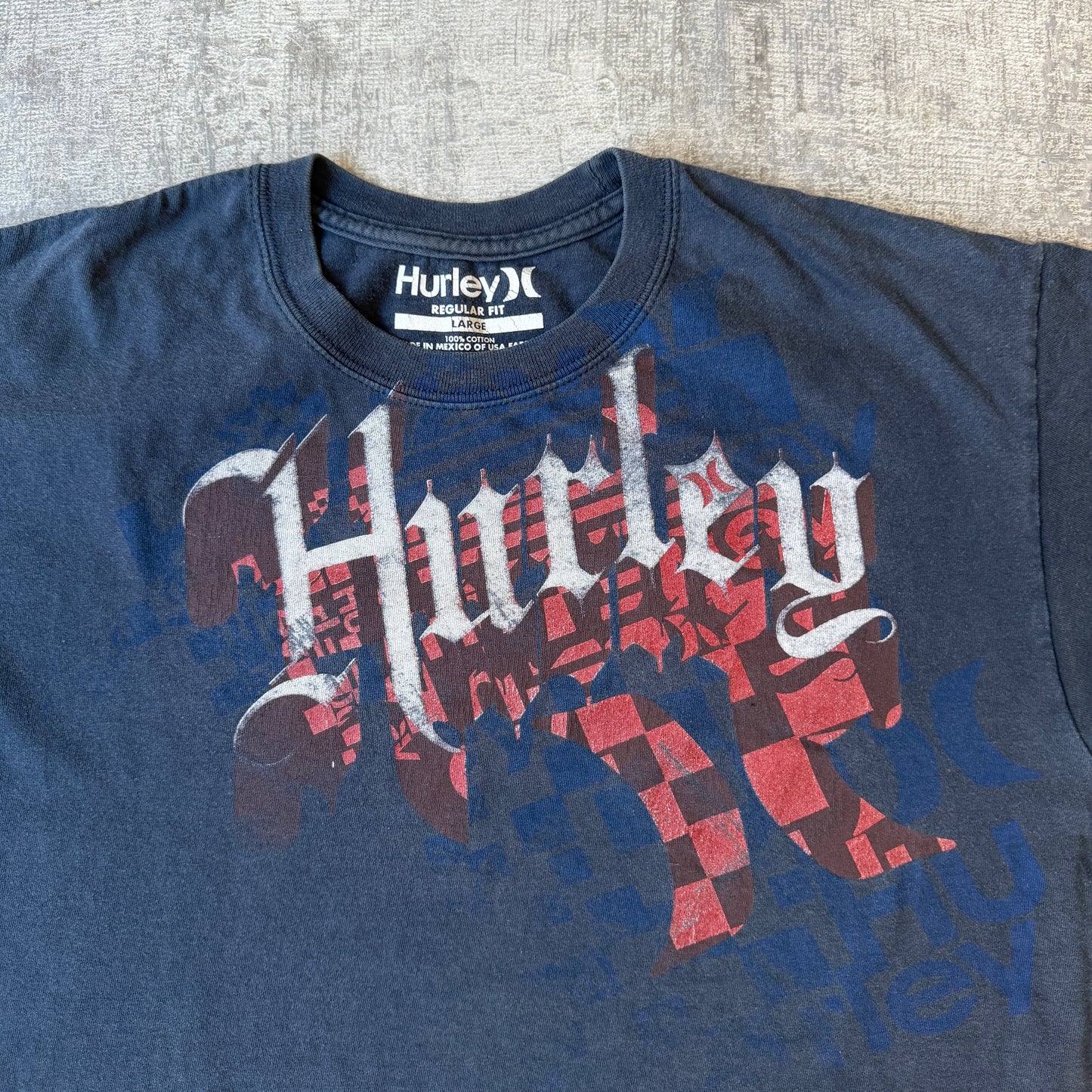 Hurley Mens Black Y2K Graphic T-Shirt Size L Mens Checkered Logo               -F52