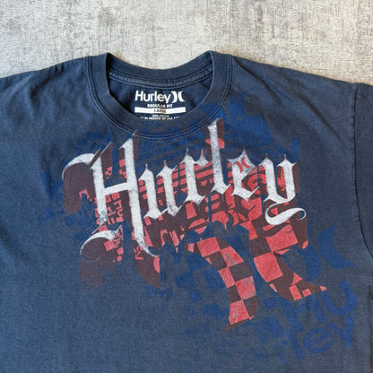 Hurley Mens Black Y2K Graphic T-Shirt Size L Mens Checkered Logo               -F52