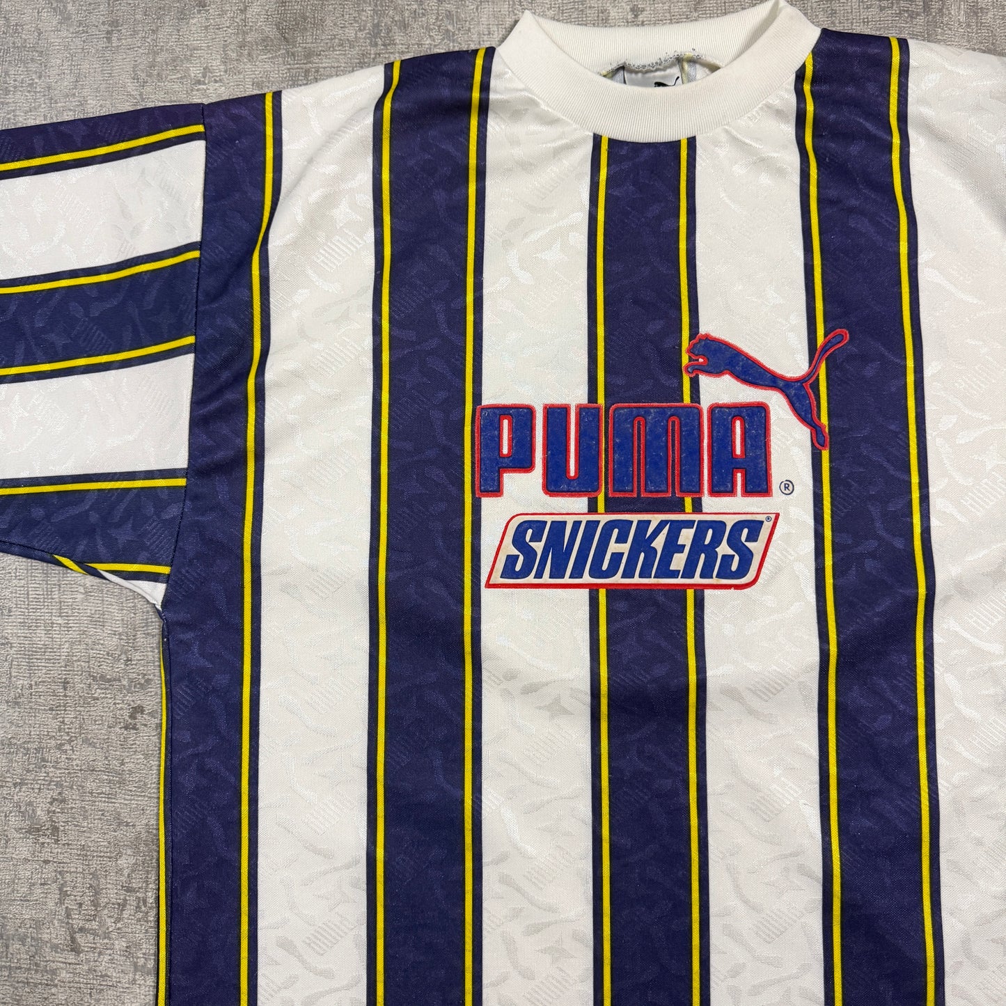 Vintage Puma Snickers Football Jersey Size L Mens #2 White/ Blue        -I8