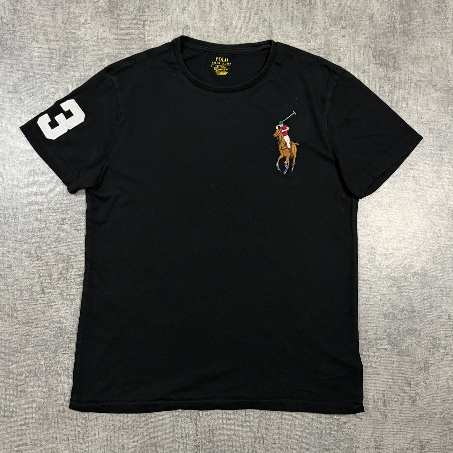 Polo Ralph Lauren Big Pony Black T-Shirt Size M Mens #3 Coloured Pony Top                           -I63