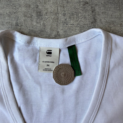 G-Star Raw Womens Y2K White V-Neck Slim Fit Top Size M Womens          -H67