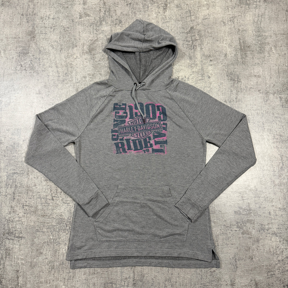 Harley Davidson Womens Grey Graphic Hoodie Size S Y2K Pullover     -I23