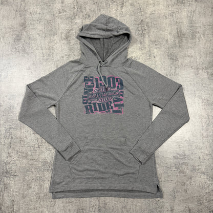 Harley Davidson Womens Grey Graphic Hoodie Size S Y2K Pullover     -I23