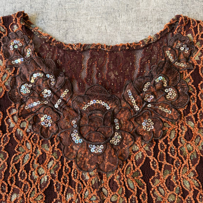Womens Y2K Brown Lace Blouse Top Fits Size M Womens                     -E53