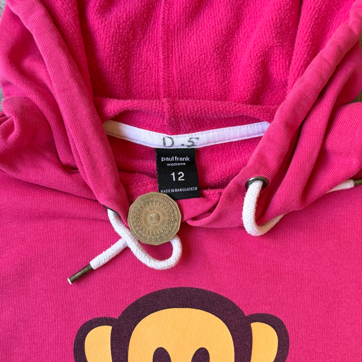 Paul Frank Pink Y2K Hoodie Size 12 Womens Graphic Pullover        -A41