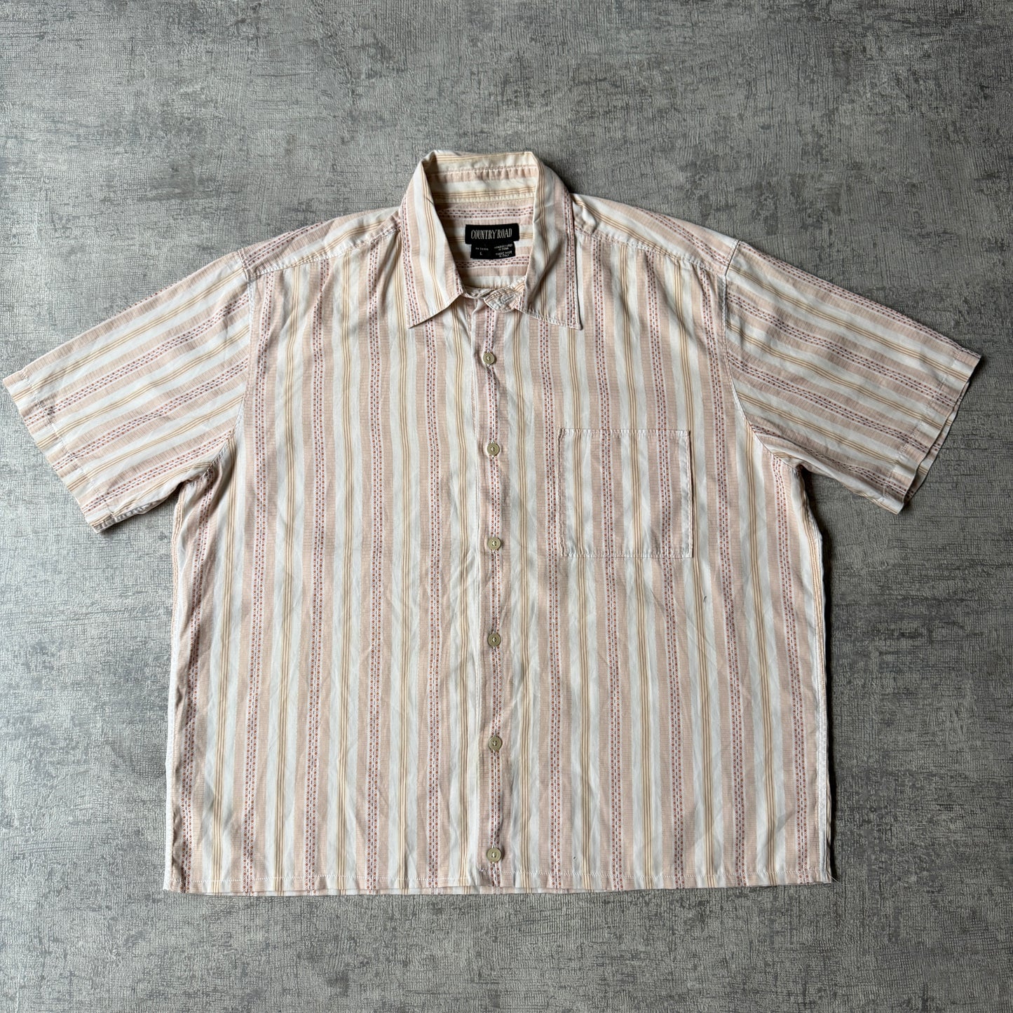 Country Road Cropped Button Up Shirt Size L Beige Short Sleeve                -F15