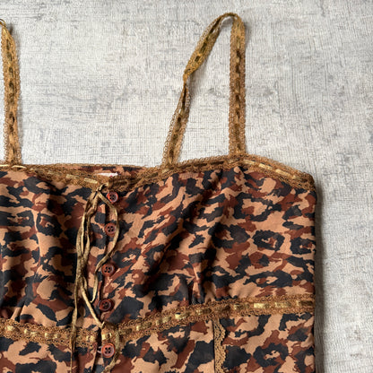 Jag D Orange Y2K Womens Leopard Print Cami Top Size 10 Tie Front               -F55