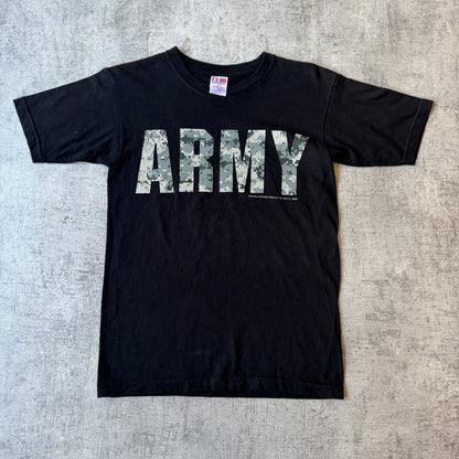 Vintage ARMY Black Graphic T-Shirt Size S Mens Camo Logo      -H45