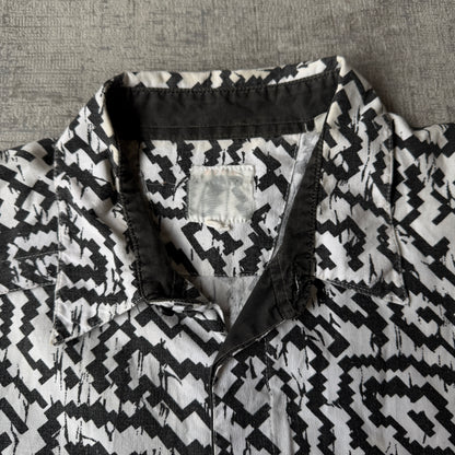 Vintage Mens Cropped Button Up White Black Size Fits L Geometric Pattern          -H2