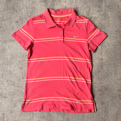 Nike Womens Y2K Polo Shirt Size XL Slim Fit Pink Striped Golf Top        -A29