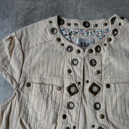 Live A Little Y2K Beige Ringlet Clasp Blouse Top Size S Womens           -G59