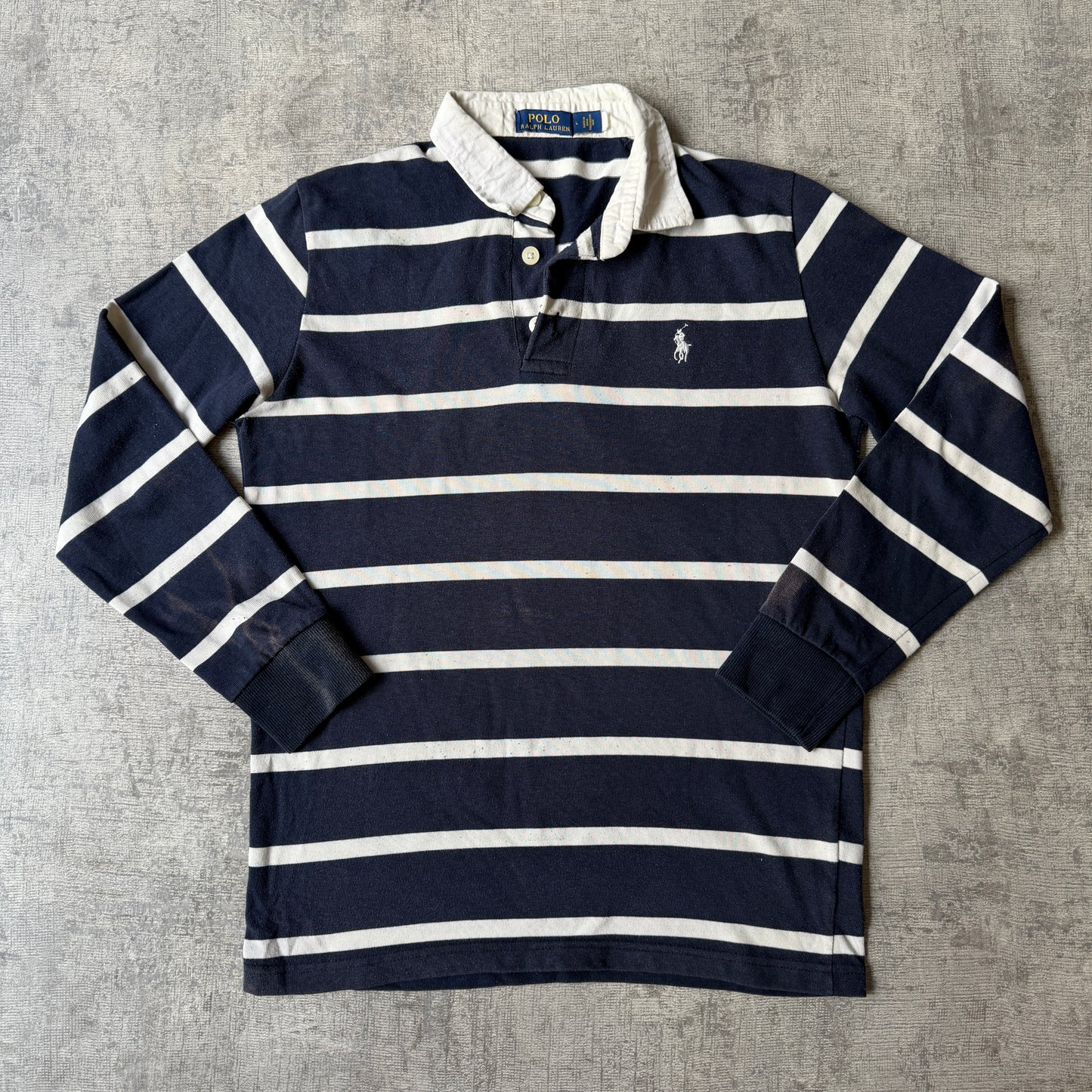 Polo Ralph Lauren Womens Long Sleeve Polo Shirt Size L Navy White             -H53