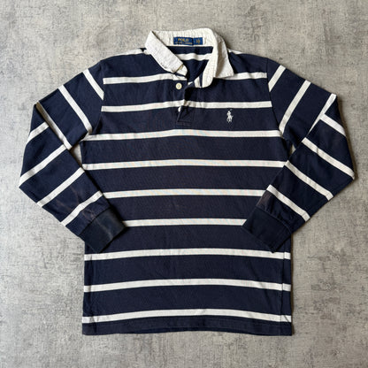Polo Ralph Lauren Womens Long Sleeve Polo Shirt Size L Navy White             -H53