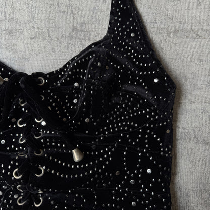 Gerry Shaw Womens Vintage Black Velour Halter Neck Top Size 12 Womens Metal accents       -E68