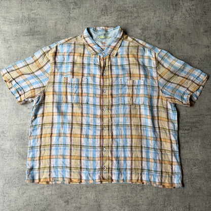 Tommy Bahama Cropped Button Up Shirt Size XL Blue Orange Short Sleeve                -F17