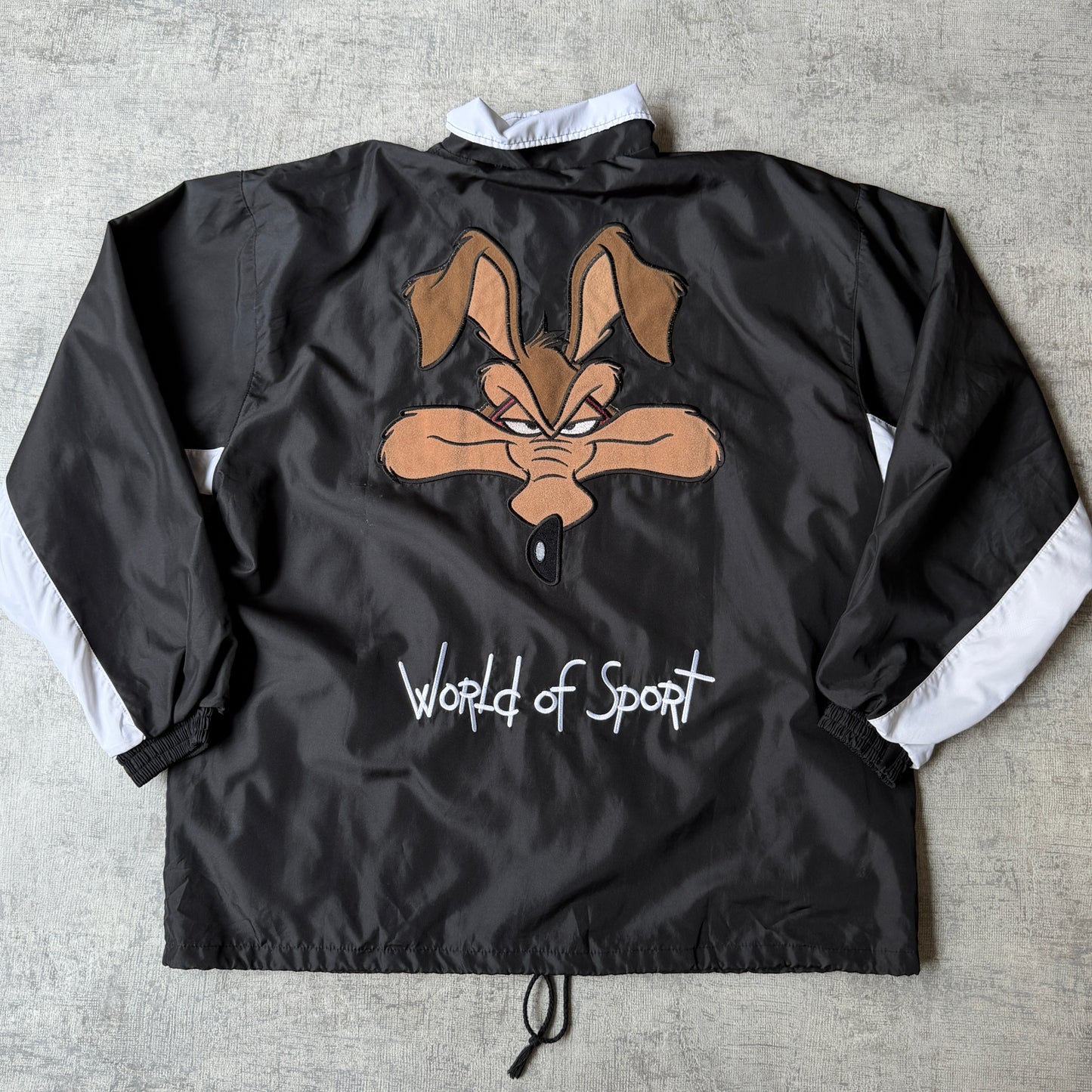 Vintage Looney Tunes Windbreaker Jacket Fits Like Size XL Mens Black "Wile E Coyote"          -A36