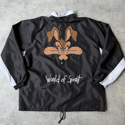 Vintage Looney Tunes Windbreaker Jacket Fits Like Size XL Mens Black "Wile E Coyote"          -A36